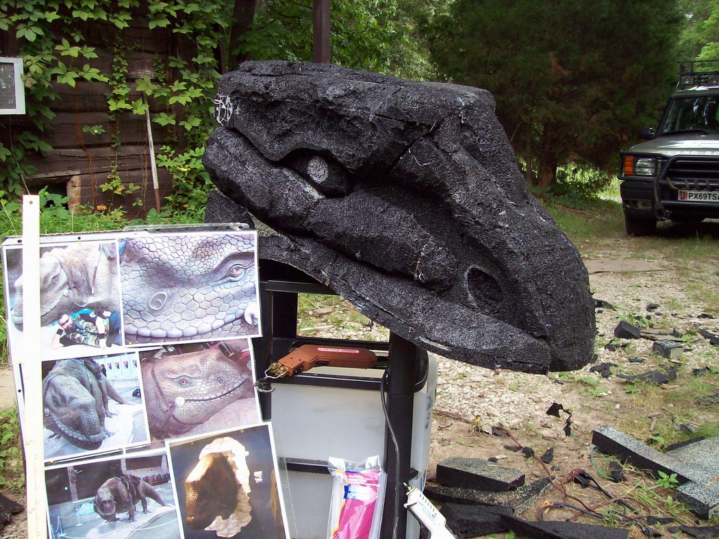 Dewback head being sculpted from hard foam.  Triceratops head will be made the same way.
